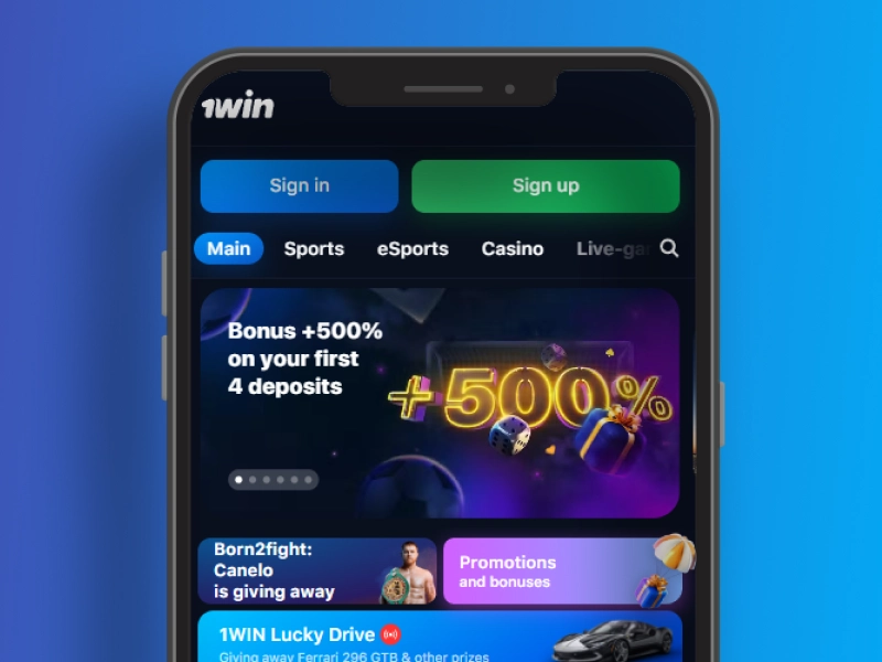 official 1Win website opened on mobile browser Android