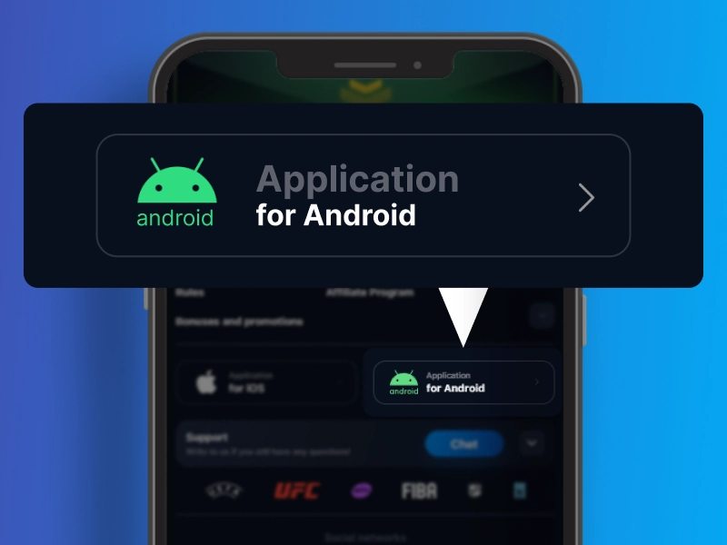1Win mobile menu open showing App section for Android APK download