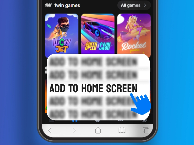 To Home Screen option selected in Safari menu for 1Win PWA