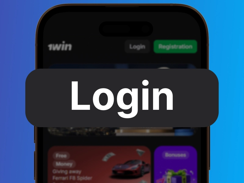 1Win login button highlighted on app screen