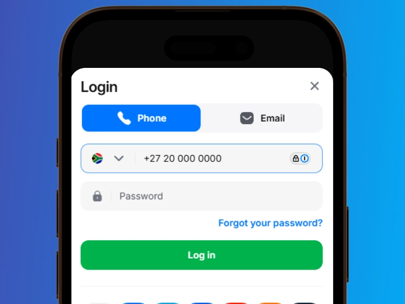 1Win login form field for phone number or email address