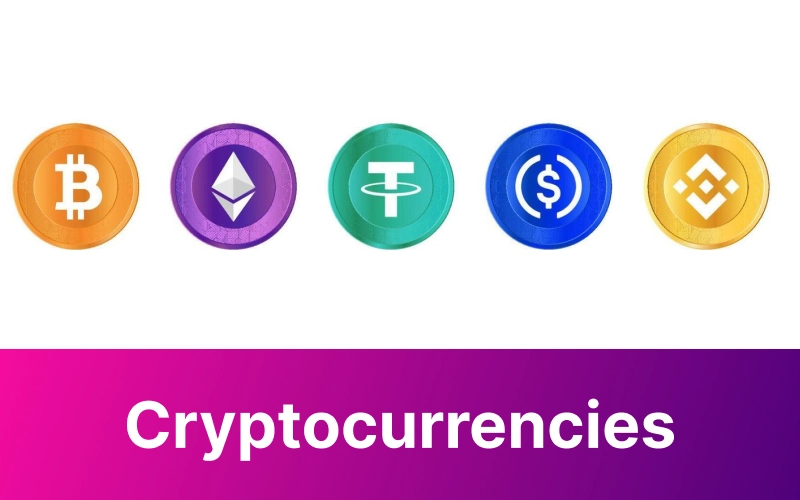main cryptocurrency coins logos on white background