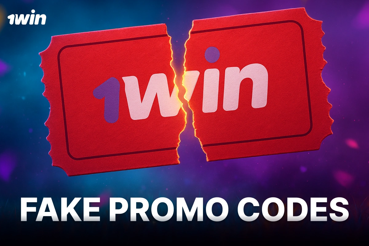 Fake 1Win South Africa promo code depicted as a torn red coupon labeled 1win indicating invalid code