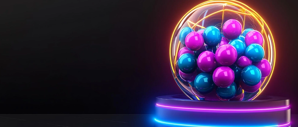 lottery balls in realistic purple lighting representing lottery games