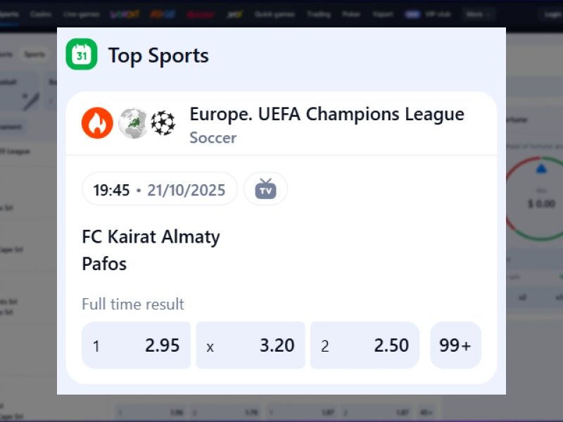 1win sports betting section open with list of sports and tournaments