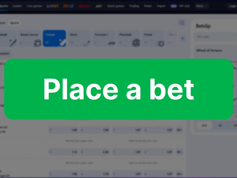 1win Place Bet button highlighted to confirm the wager