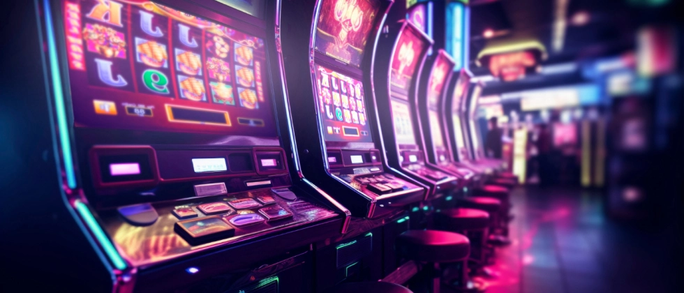 slot machines in realistic lighting representing online slots games