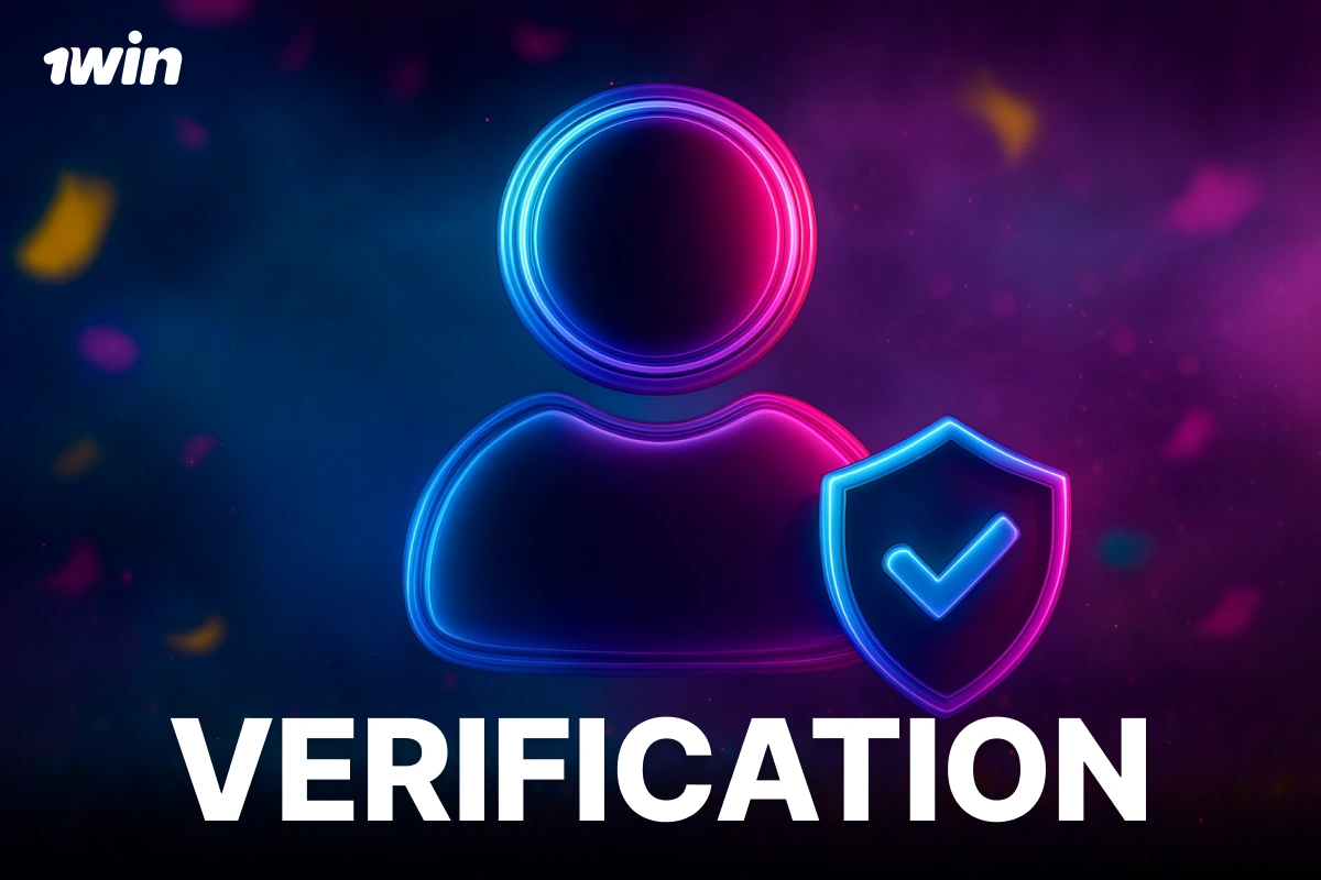 1Win South Africa account verification with 3D user icon and shield checkmark symbol