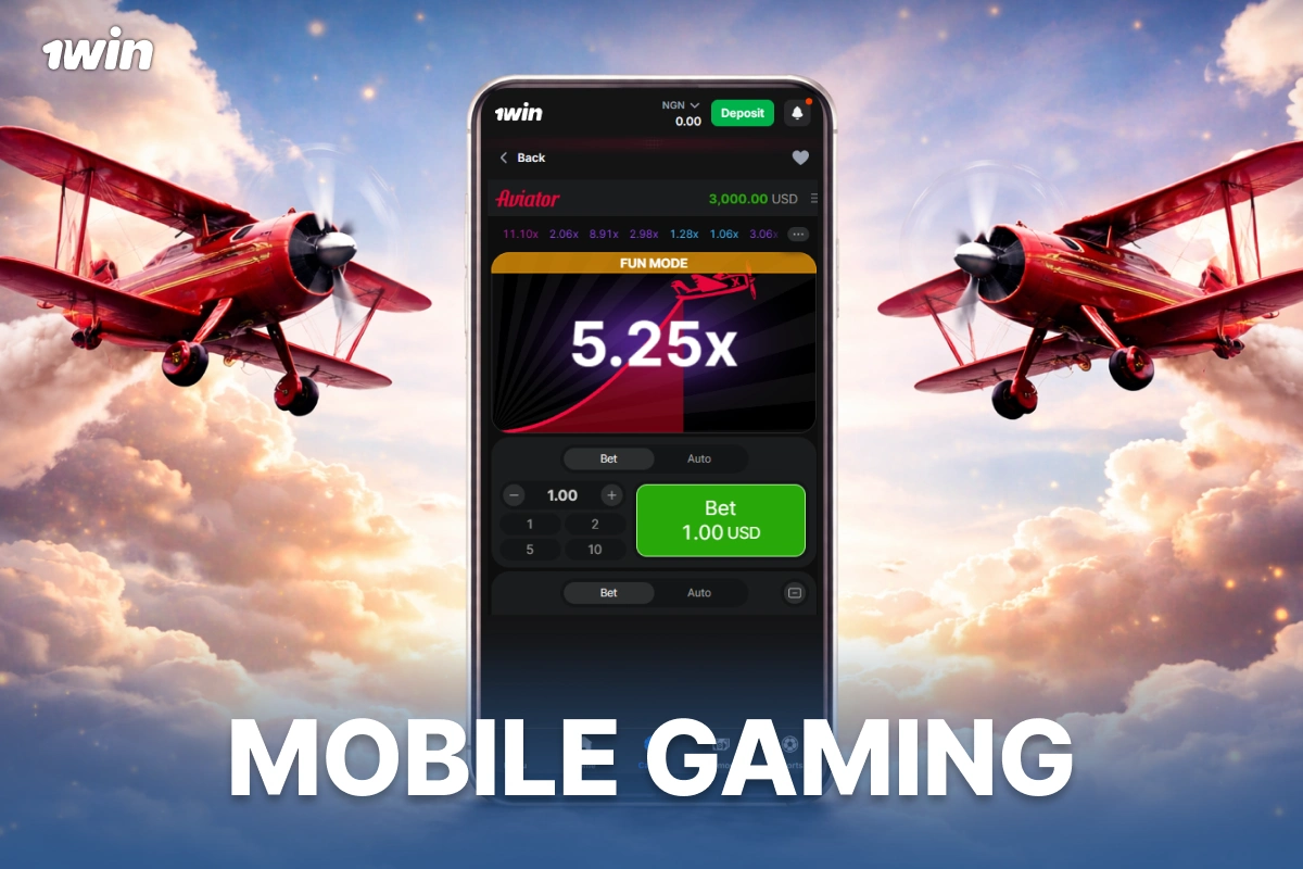 1win Aviator mobile gaming interface displaying live multiplier on smartphone