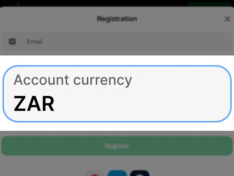 Select account currency ZAR during registration