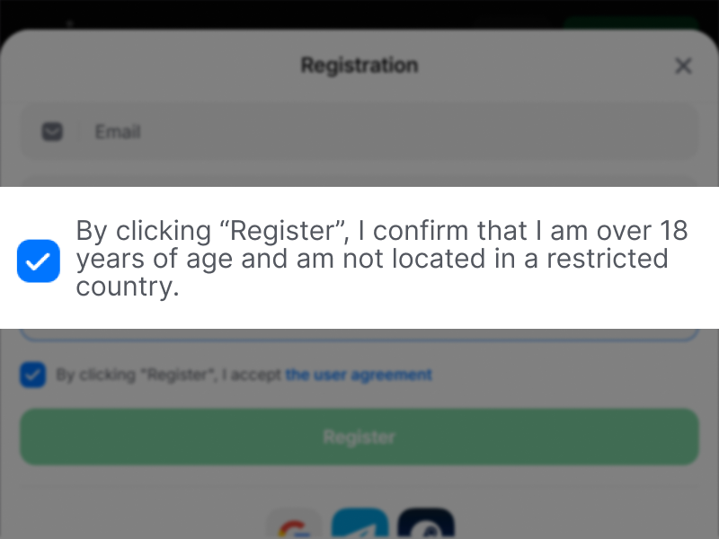 Confirm age over 18 and country eligibility